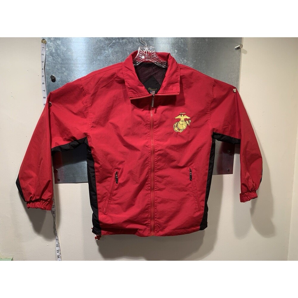 USMC Red Embroidered Globe & Anchor Hooded Mesh Lined Jacket by Cheneral Small